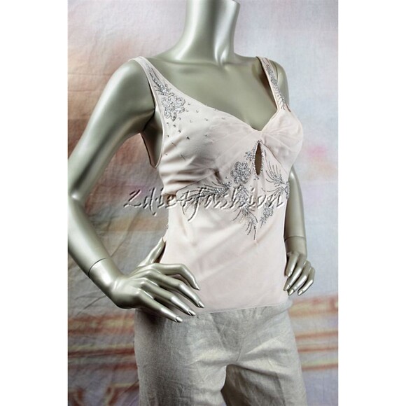 $2660 NWT CHRISTIAN DIOR Nude Blush Silk Floral Beaded Rhinestone Top 10